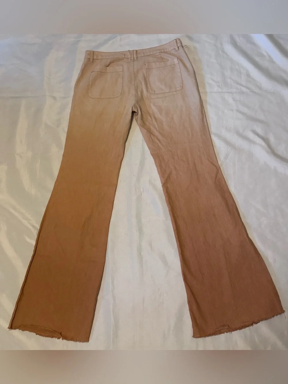 Free People Ombré Linen Blend Flare Bootcut Boho Pants Tan / Orange Rust Size 6